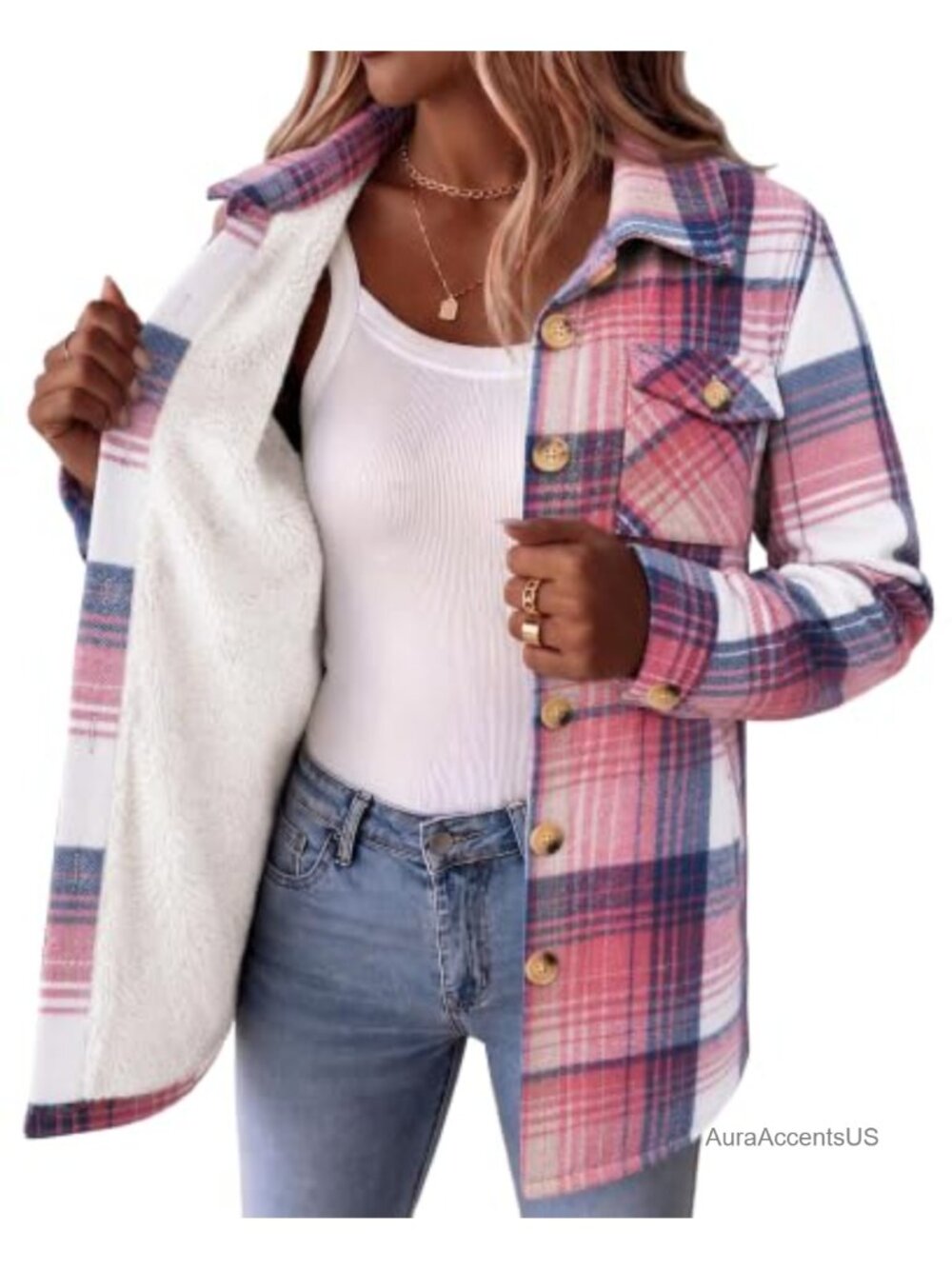 Women's Sherpa Lined Fleece Coat Plaid Flannel Winter Jacket